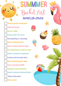 EDITABLE Summer Bucket List Printable A6 template