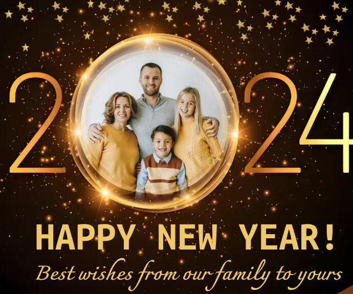 Happy new year 2024 message template picture family free Rectangle moyen