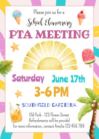 June PTO PTA Meeting Flyer Printable - SUN A6 template