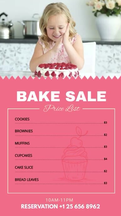 Pink Bake Sale Menu Digital Display Video template
