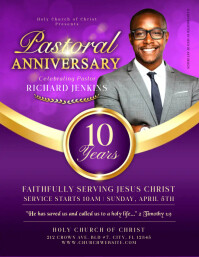 Purple Bokeh Gold Pastoral Anniversary Church Flyer (US Letter) template