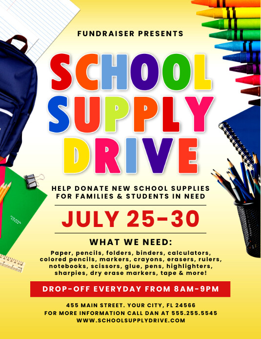 School Supply Drive Donation Flyer Template Volantino (US Letter)