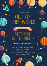 Space birthday party invitation A6 template