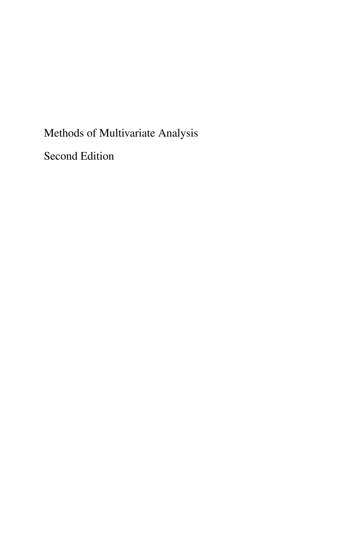 Methods Of Multivariate Analysis Latest Edition