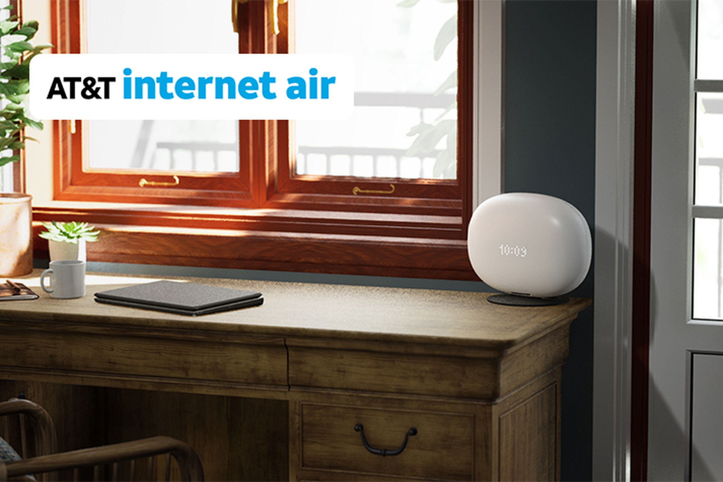 A photo showing an Internet Air device on a desk