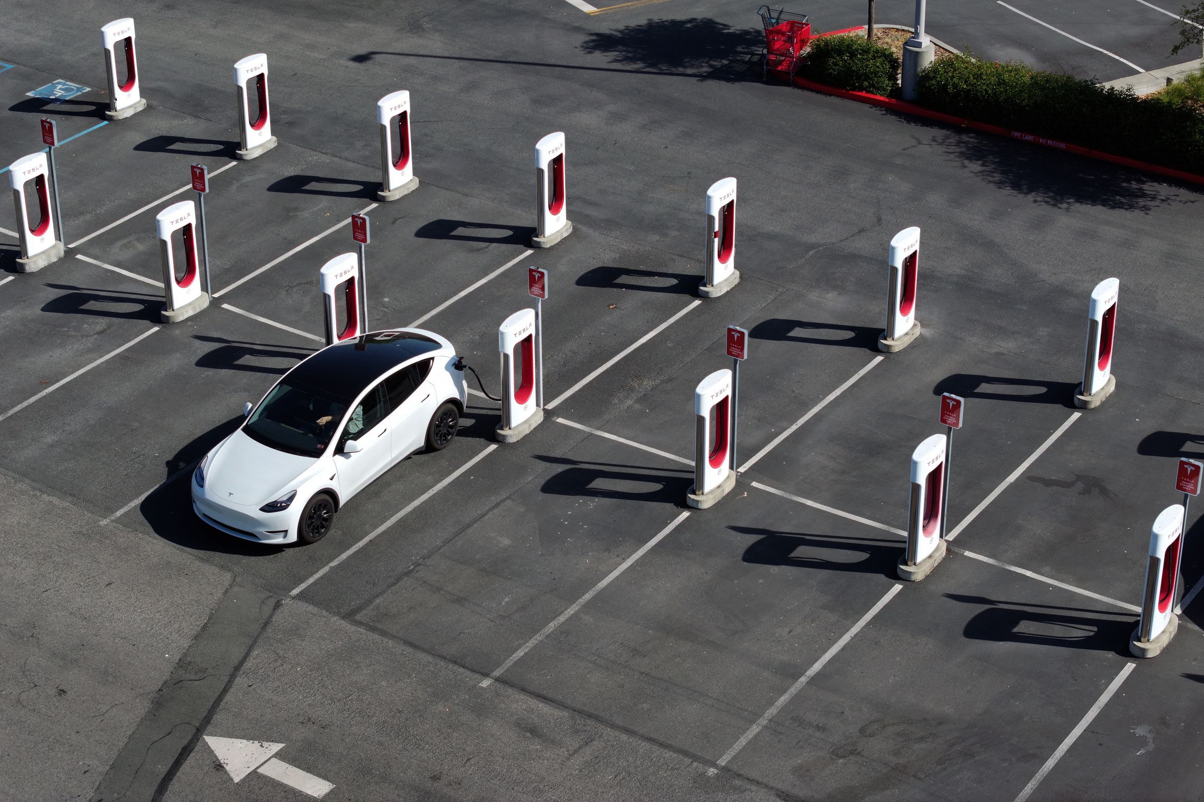 Tesla vehicle at a Supercharger station.