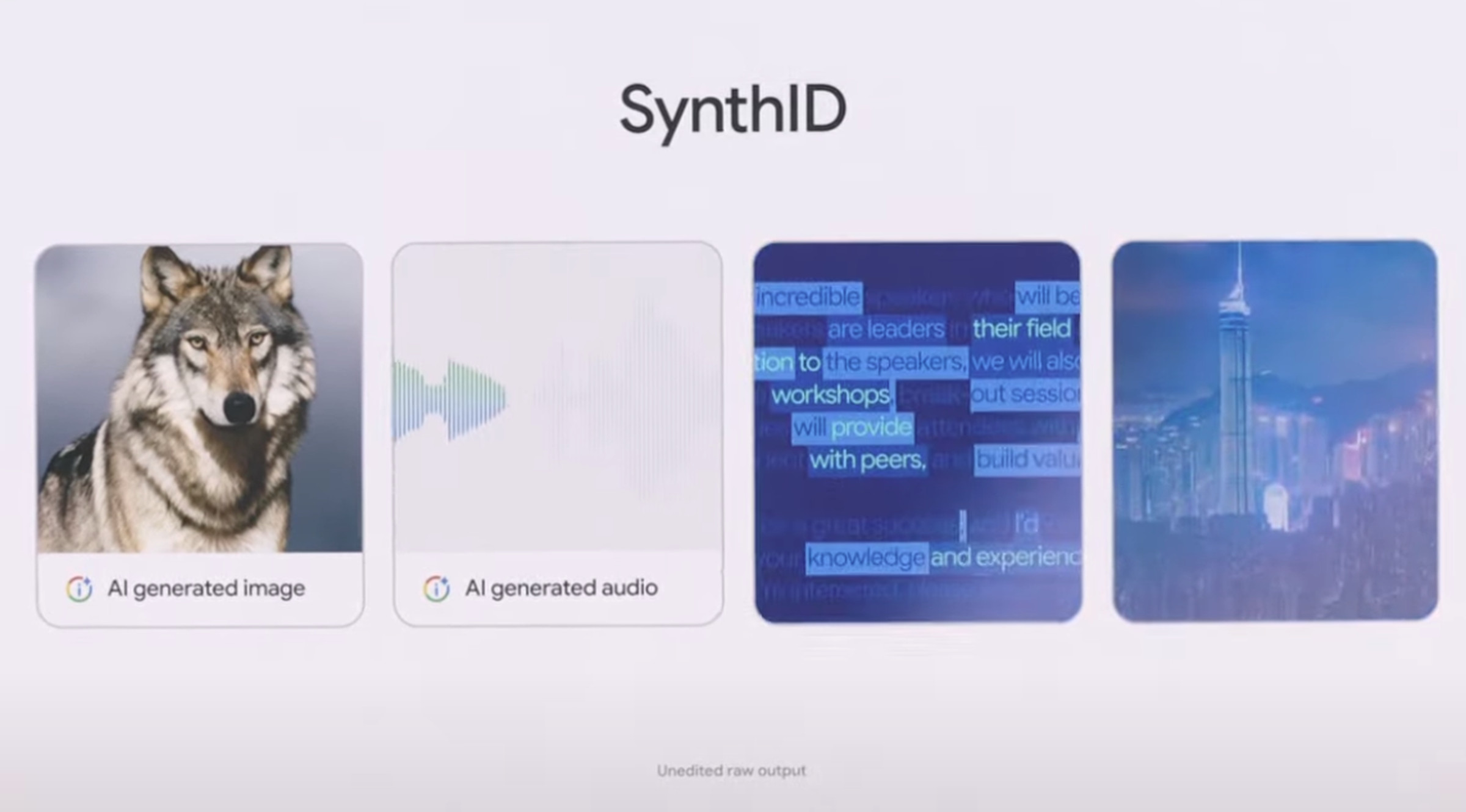Screenshot showing four images under the word “SynthID”