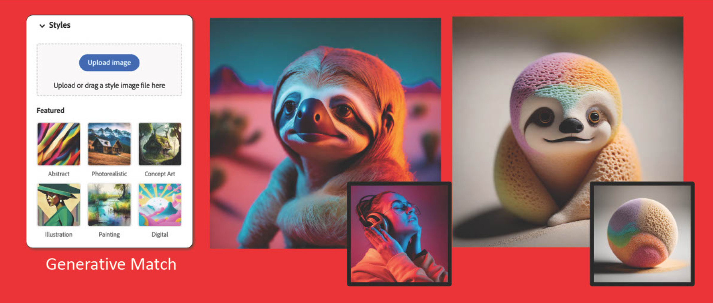 A screenshot of Adobe’s new Generative Match feature with two sloths.