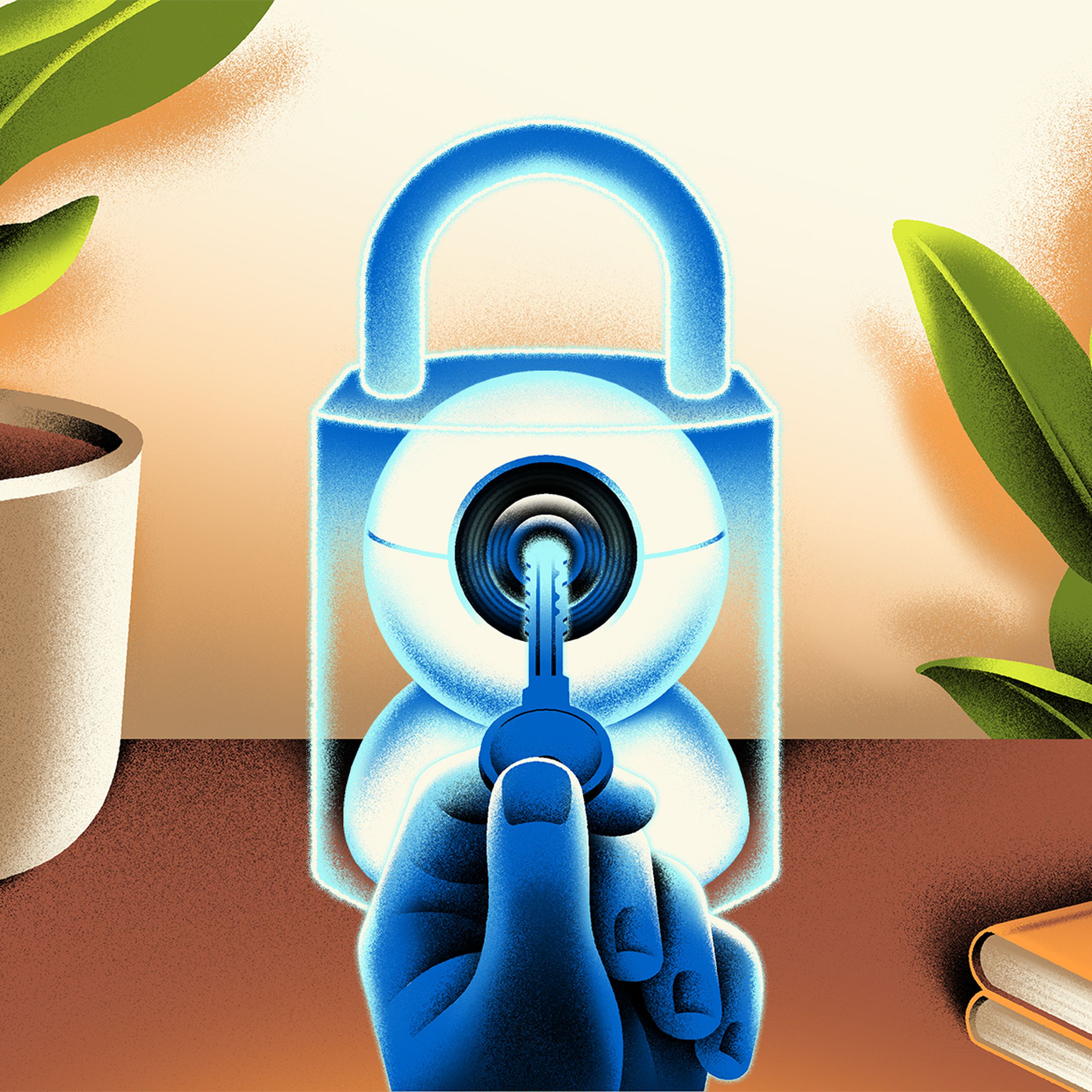 Illustration showing a security camera encased in a lock.