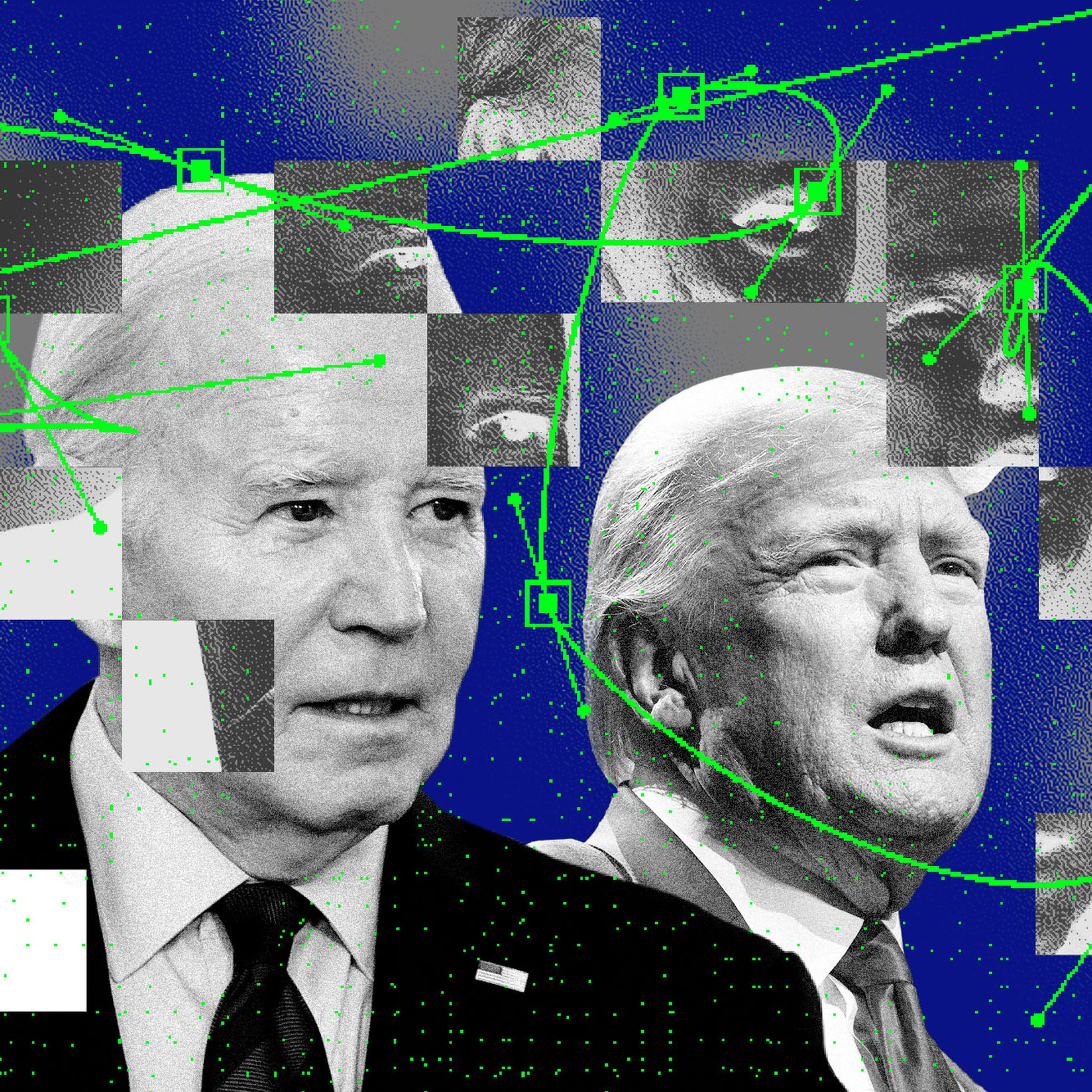 Photo illustration of Joe Biden and Donald Trump ‘s faces being used for deep fake videos.