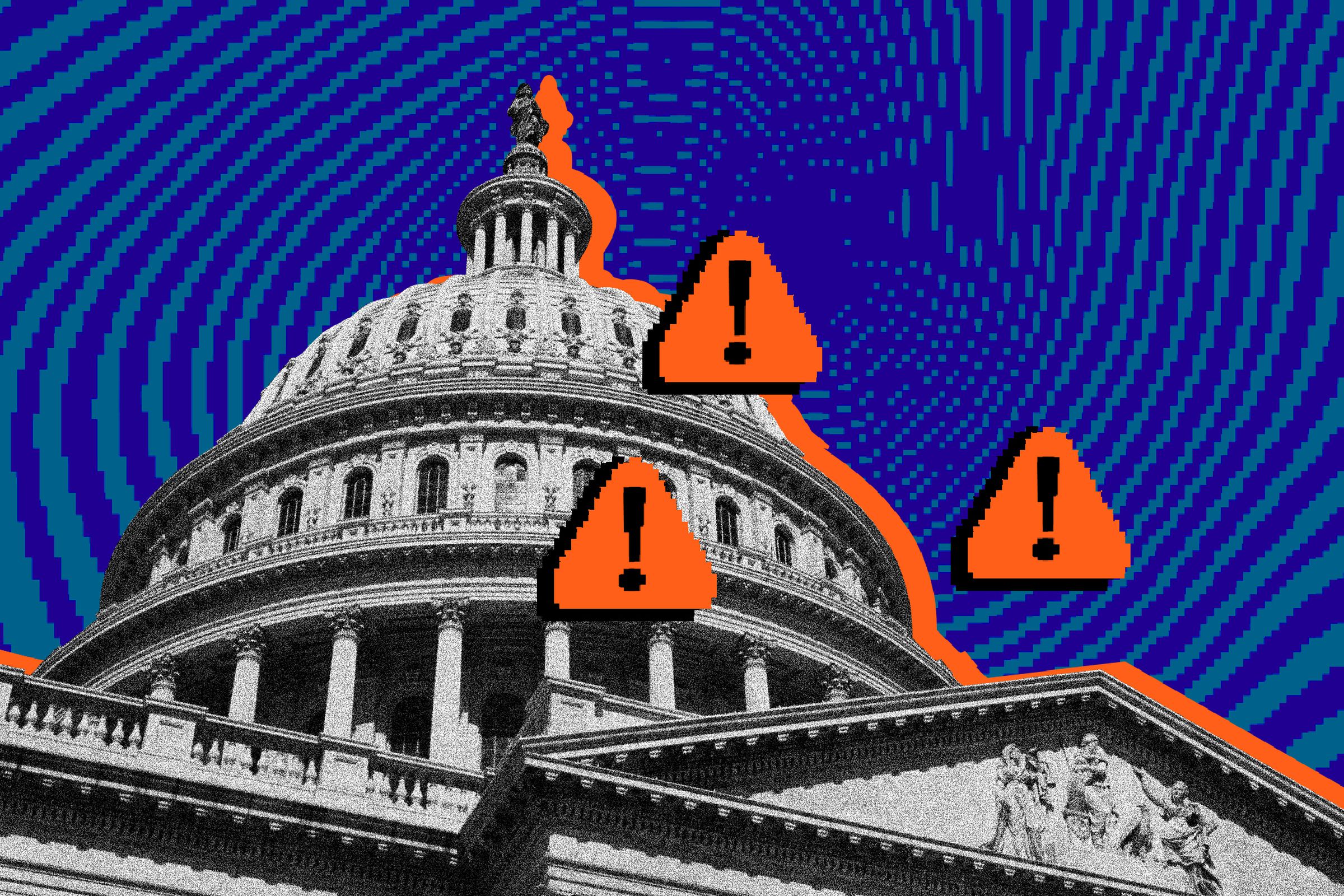 Photo collage showing error messages over Congress.