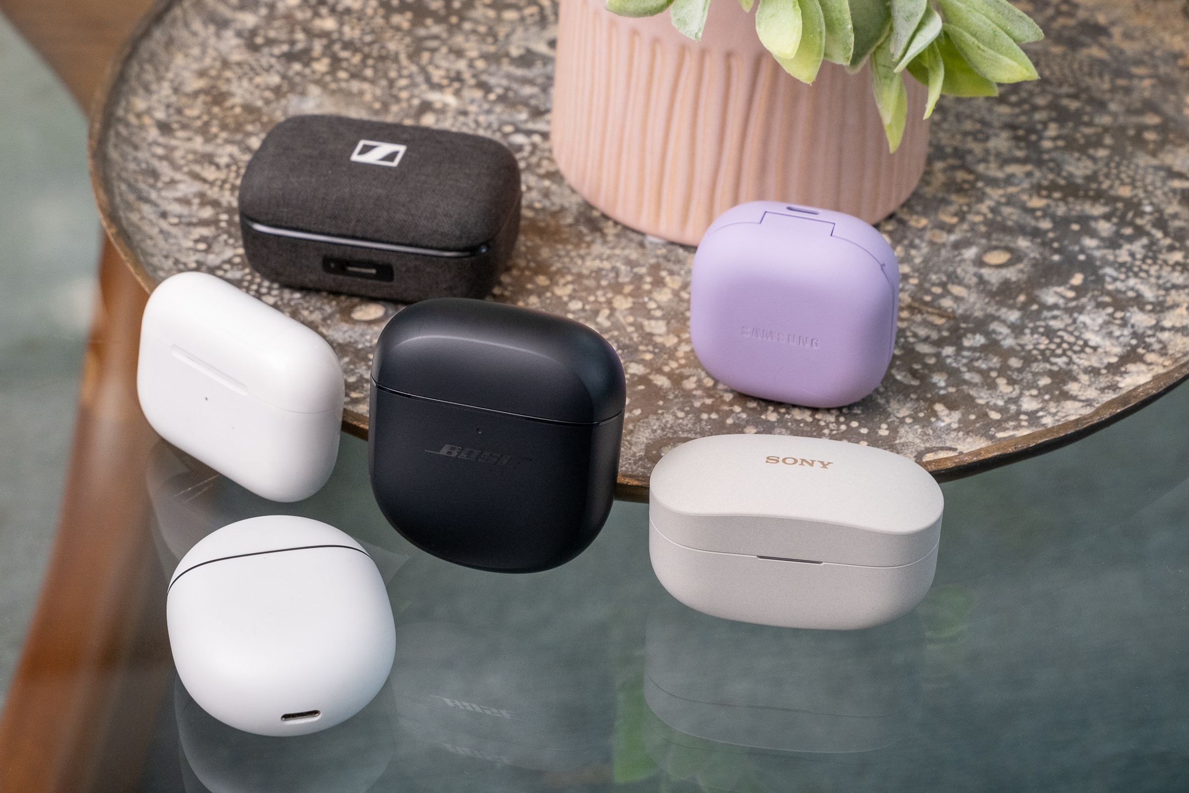 An image comparing various earbud cases for the Bose QC Earbuds II, Apple AirPods Pro, Google Pixel Buds Pro, Samsung Galaxy Buds Pro, and more.