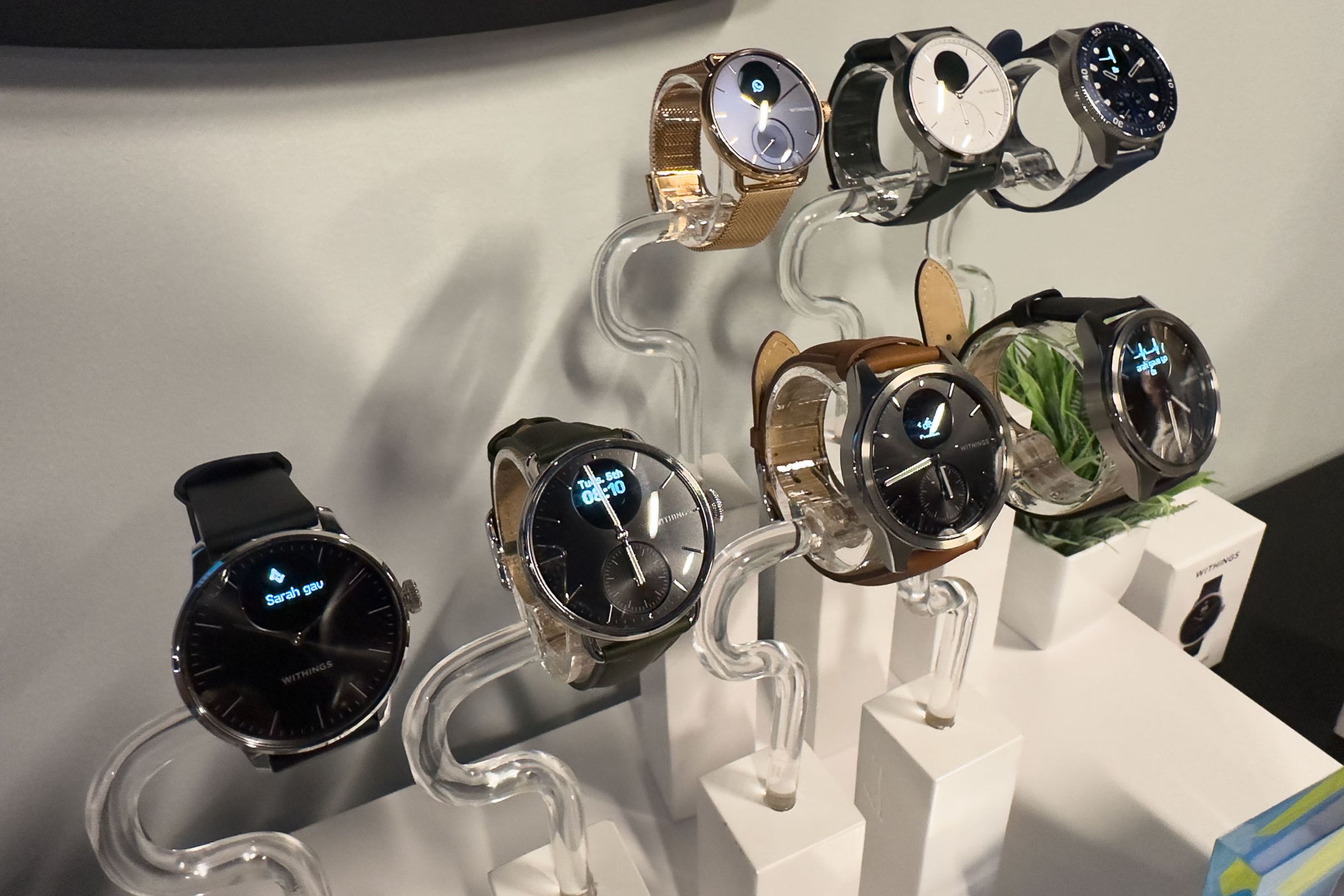 Two rows of smartwatches, the bottom row being the Withings ScanWatch 2 while the top row is the original ScanWatch.