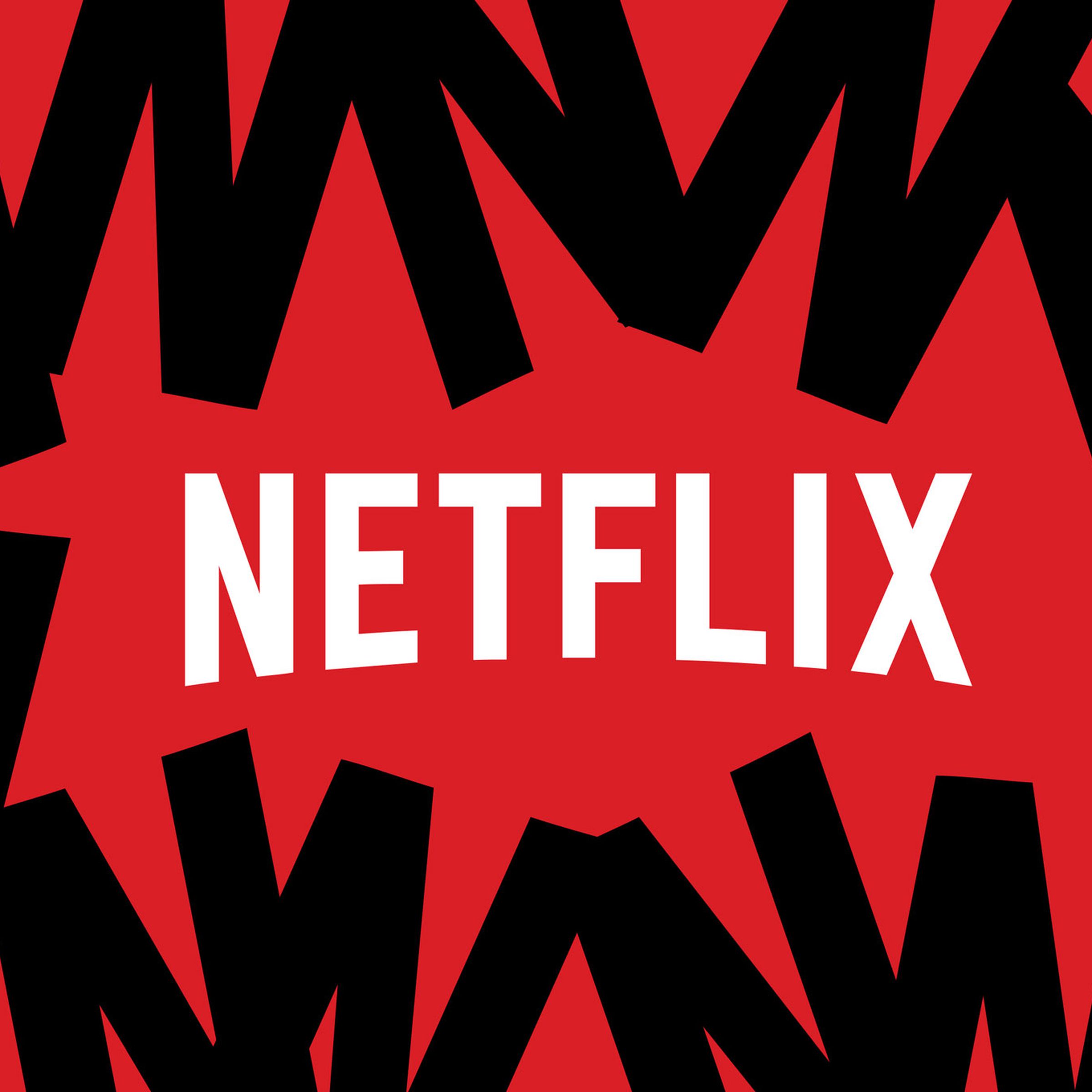 Illustration of the Netflix wordmark on a red and black background.