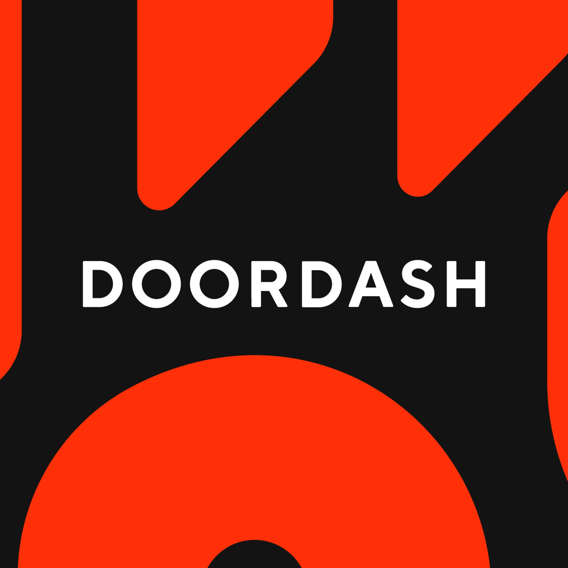 A black and red vector illustration with the word DoorDash. 