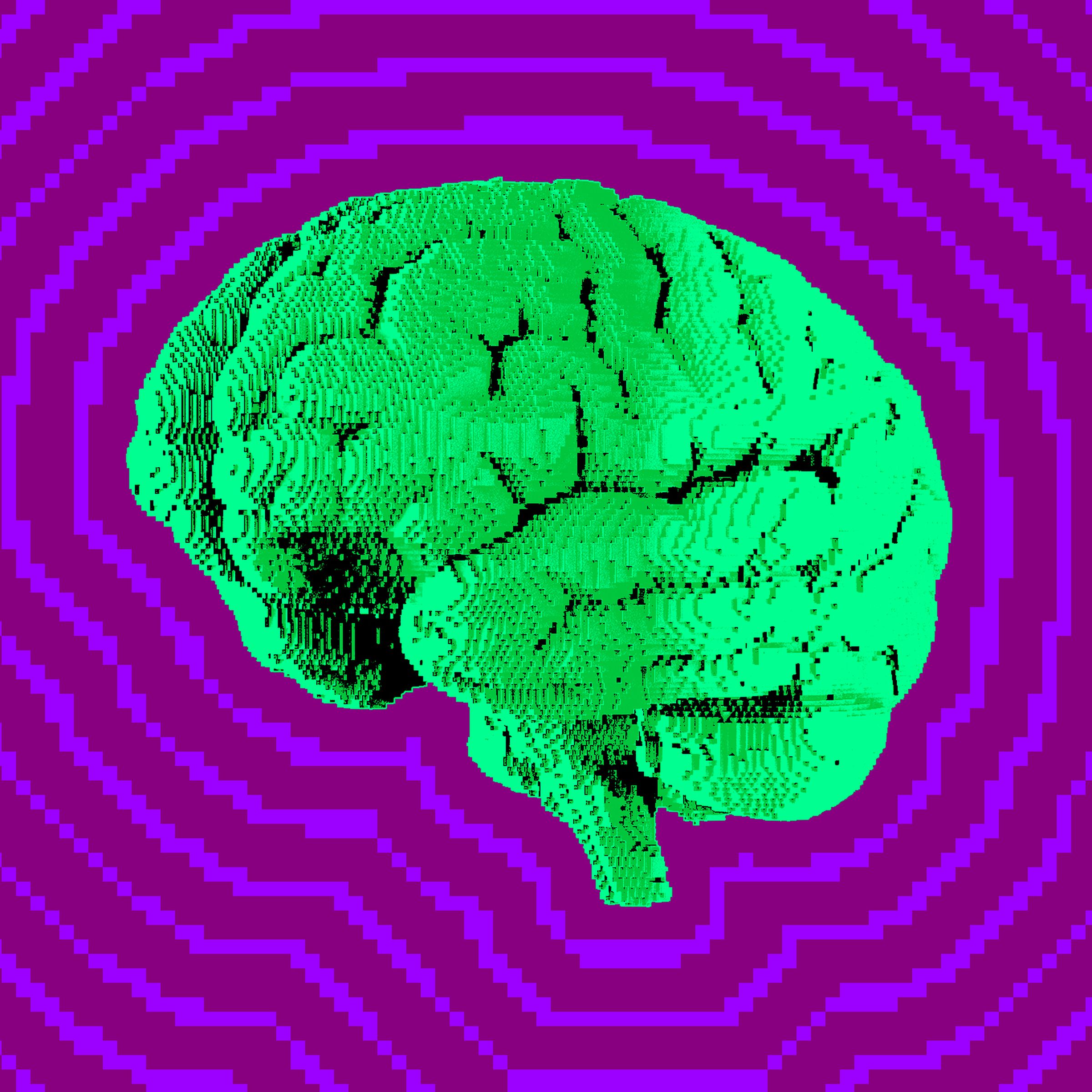 Illustration of a pixel block brain.