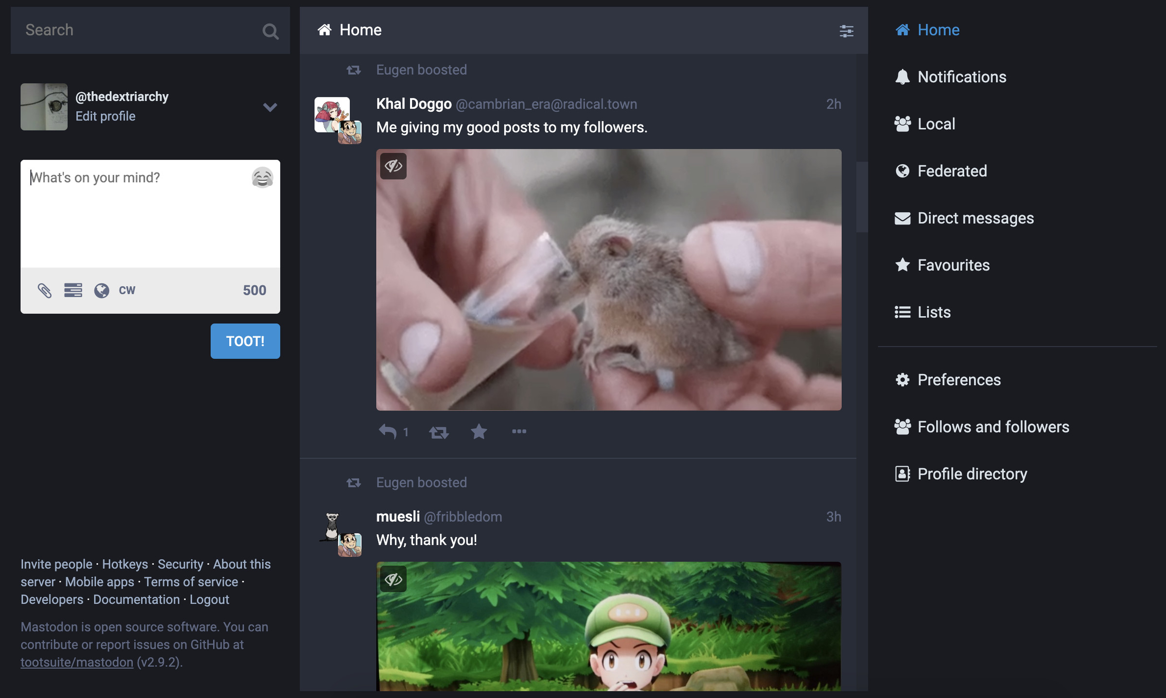 A screenshot from Mastodon.Social, showing the user interface