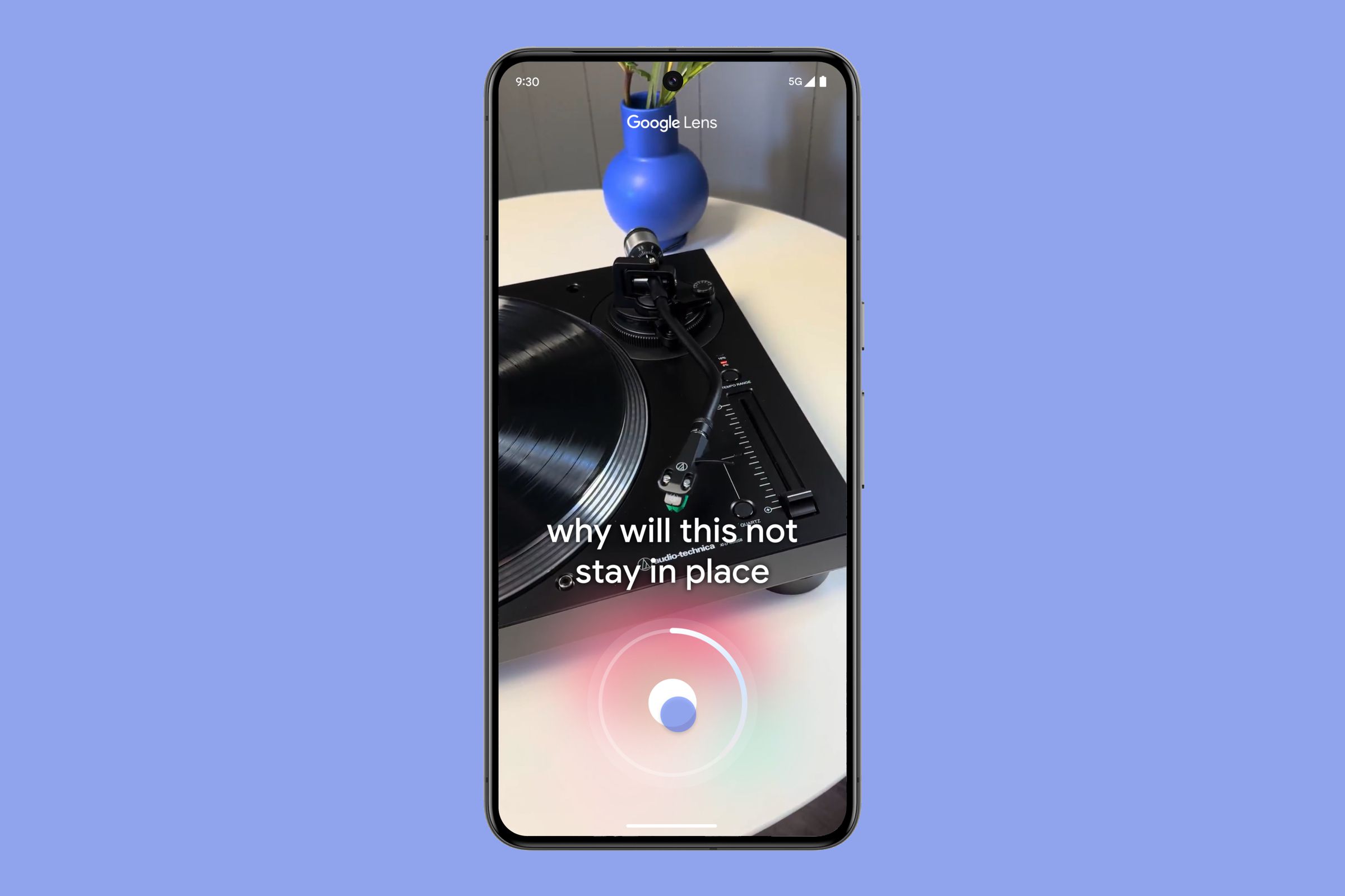 A screenshot showing a video in Google Lens of a broken turntable.