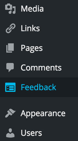 In the WP-admin sidebar, Feedback is below Comments.