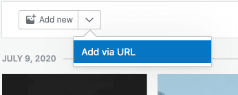 the drop-down next to "Add new" clicked with "Add via URL" highlighted.
