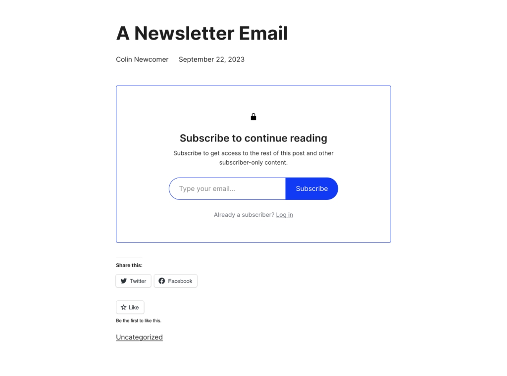 Screenshot of subscription form