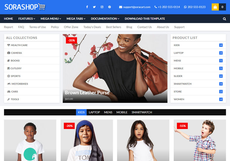 SoraShop Blogger Template is a responsive ecommerce and online shopping blogspot template, which is perfect for any type of e-commerce website.