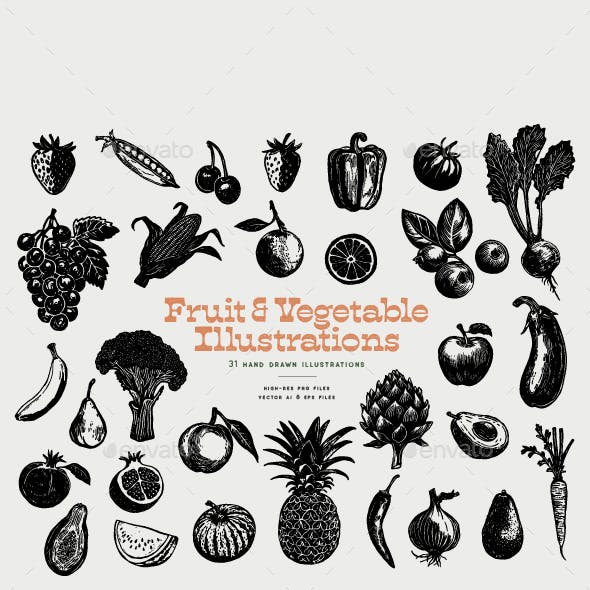 Fruits and Vegetables Illustrations