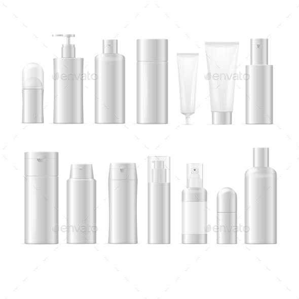 3d White Cosmetic Bottle Set. Vector