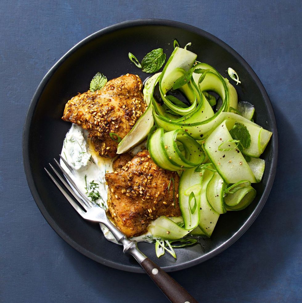 zaatar chicken with whipped feta and cucumber