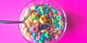 colorful breakfast cereal fills spoon
