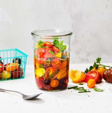 herbed tomato vinaigrette in a glass jar