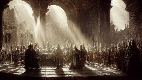 Painting of King Arthur and his knights of the Round Table