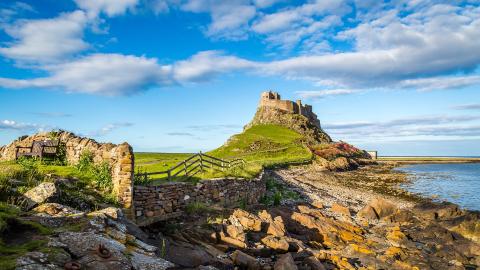 Lindisfarne Castle on top of the hill on a tidal island