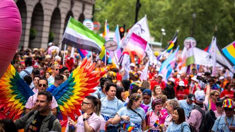 A photograph of the Pride Parade at London Pride 2023 on the 1st July 2023