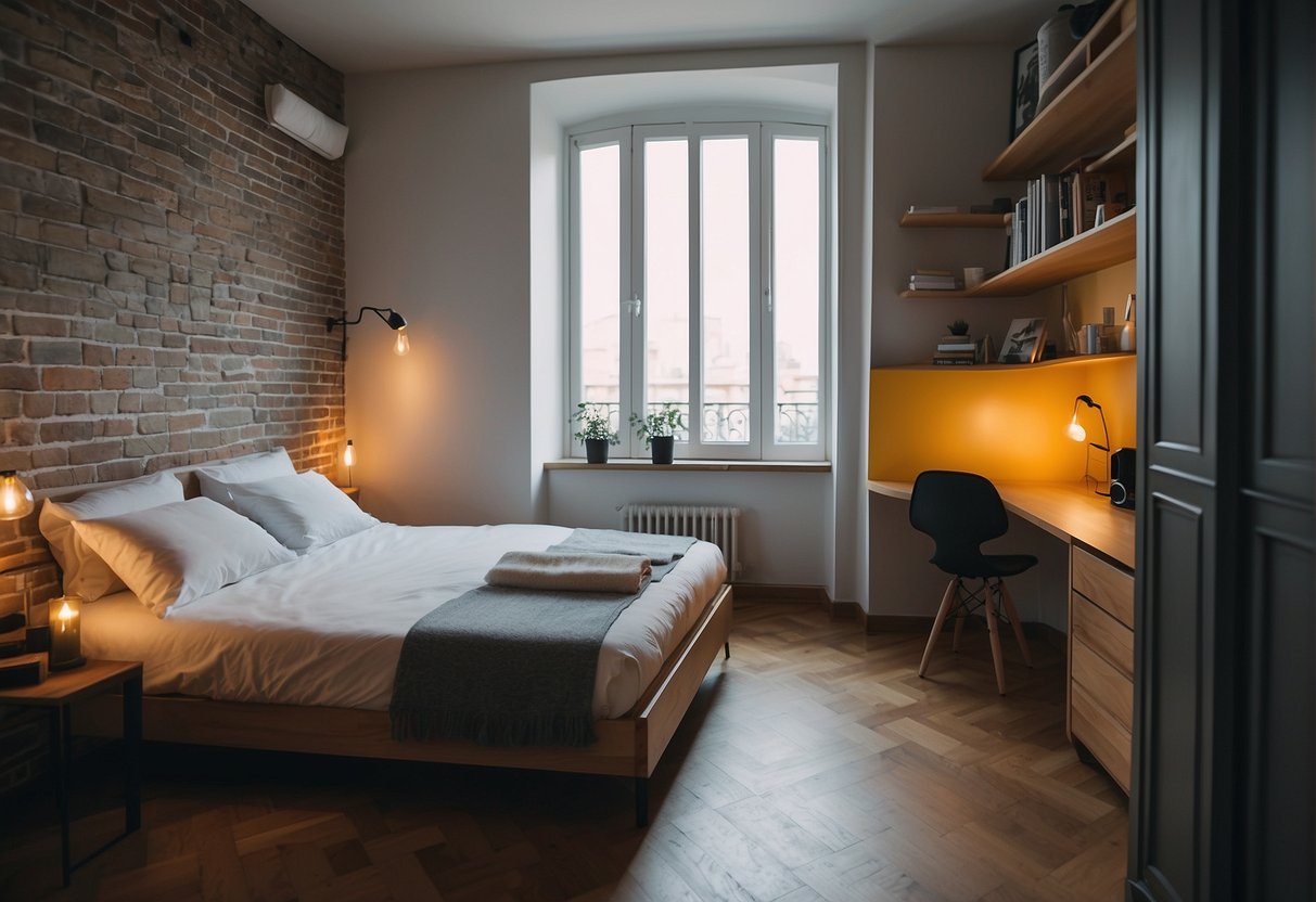 A cozy hostel room in Madrid with a private bathroom and stylish decor