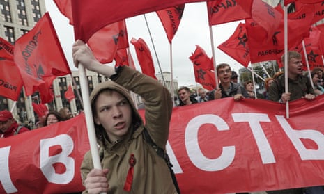 Communist party supporters protest in Moscow against Vladimir Putin’s regime.