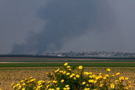 Smoke rises over Gaza, amid the ongoing conflict between Israel and Hamas, as seen from Israel on Saturday.