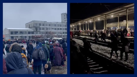 Ukraine: people fleeing country gather at Kharkiv train station – video