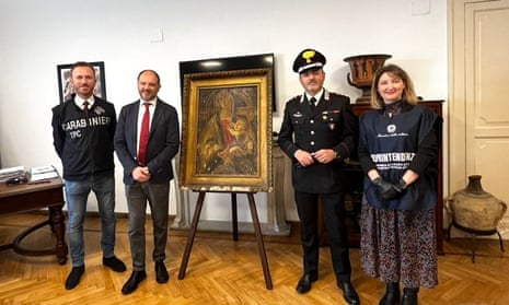 Members of the Italian police’s cultural heritage team with the Botticelli