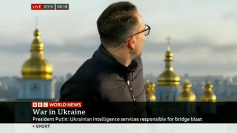 BBC correspondent in Kyiv interrupted as rockets strike Ukraine capital – video