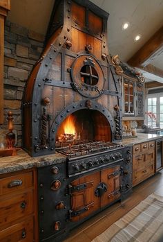 an old fashioned wood stove in a kitchen