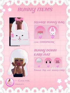the bunny items are shown in pink and white