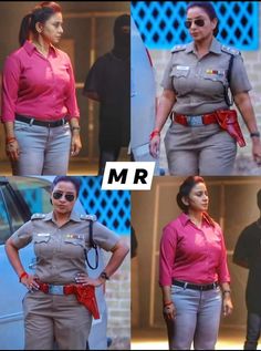 four different pictures of women in uniforms on the set of tv show mr and mrs