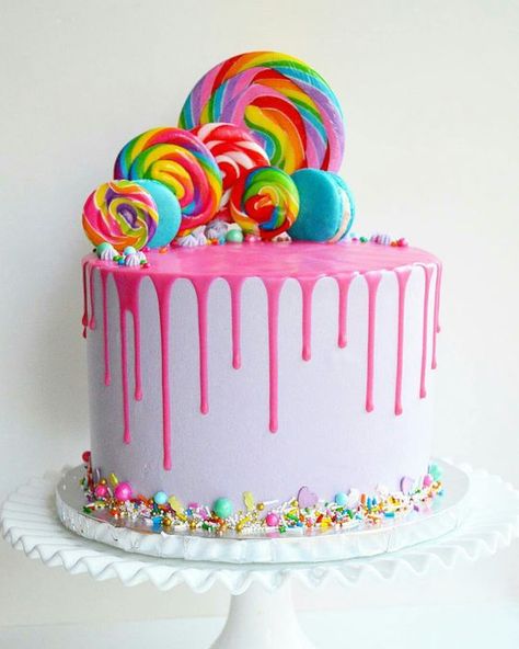 Elevate Your Cake Decorating Game Candy Theme Cake Birthday, Bolo Candy Color, Lollipop Cake Birthday, Candy Land Cake Ideas, Candy Topped Cake, Primary Color Cake, Colorful Cakes Birthday, Candy Cake Ideas Birthday, Candy Themed Birthday Cake
