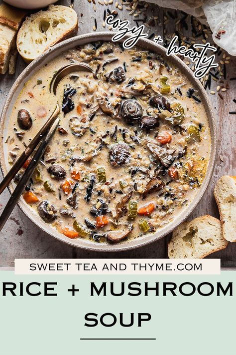 Indulge in the rich flavors of our Wild Rice & Mushroom Soup – a hearty blend of earthy mushrooms and nutty wild rice. Perfect for cozy nights in. Mushroom Soup Wild Rice, Mushroom And Rice Soup, Mushroom And Rice, Mushroom And Wild Rice Soup, Wild Rice Mushroom Soup, Mushroom And Wild Rice, Rice Mushroom Soup, Wild Rice Mushroom, Rosemary Mushrooms