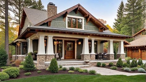 Classic Craftsman Style Homes Arts And Craftsman Homes, Northwest Craftsman Home, Farmhouse Craftsman House Plans, 1918 Craftsman House, Craftsman Siding Exterior, Exterior Craftsman Colors, Farmhouse Homes Exterior, Small House Design Exterior Bungalows, Craftsman House Floor Plans