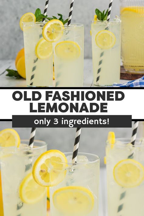 Old-fashioned Homemade Lemonade with just the right amount of sweetness is the perfect, easy three-ingredient drink for your next gathering. Squeeze fresh lemons, take some help from bottled lemon juice, or do a combination of the two. Tea And Lemonade Recipes, Single Serving Lemonade Recipe, Lemonade Truck, Old Fashioned Lemonade, Fresh Lemonade Recipe, Mocktail Ideas, Homemade Lemonade Recipe, Homemade Lemonade Recipes, Best Lemonade