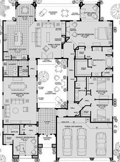 Centre Courtyard House Plan, Enclosed Courtyard House Plans, Atrium House Floorplan, Centre Courtyard House, Atrium Floor Plan, Courtyard Floorplan, Big Family House Plans, Toll Brothers Homes Floor Plans, Bedroom With Courtyard