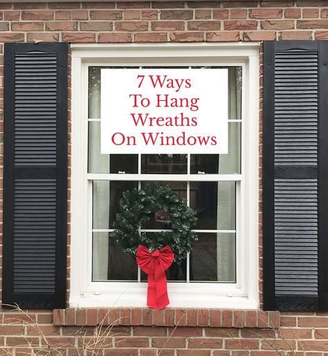 how to hang a wreath on a window | colonial house with wreaths Natal, How To Hang Wreaths On Windows, Wreaths On Windows, Christmas Wreaths For Windows, Outdoor Christmas Wreaths, Window Wreath, Christmas House Lights, Christmas Window Decorations, Outdoor Wreaths