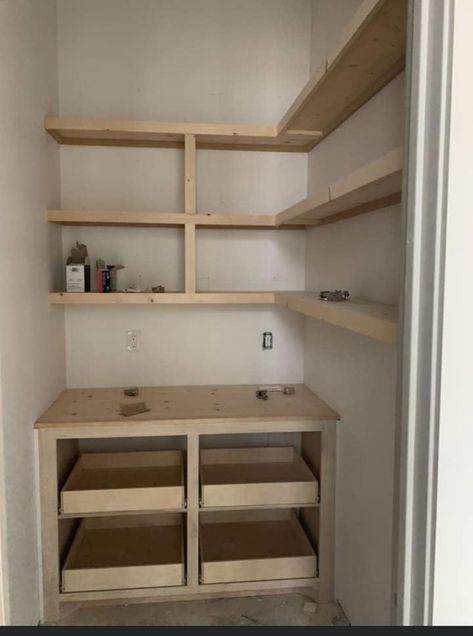 Small Walking Pantry Ideas, Small Hallway Pantry Ideas, Pantry Cabinet Inserts, Small Pantry Ideas Layout Open Shelving, Affordable Pantry Shelves, Small Under Stairs Pantry, Pantry Shelving Ideas Small Closet, Pantry Design Walk In Small, Under Stairs Pantry Ideas